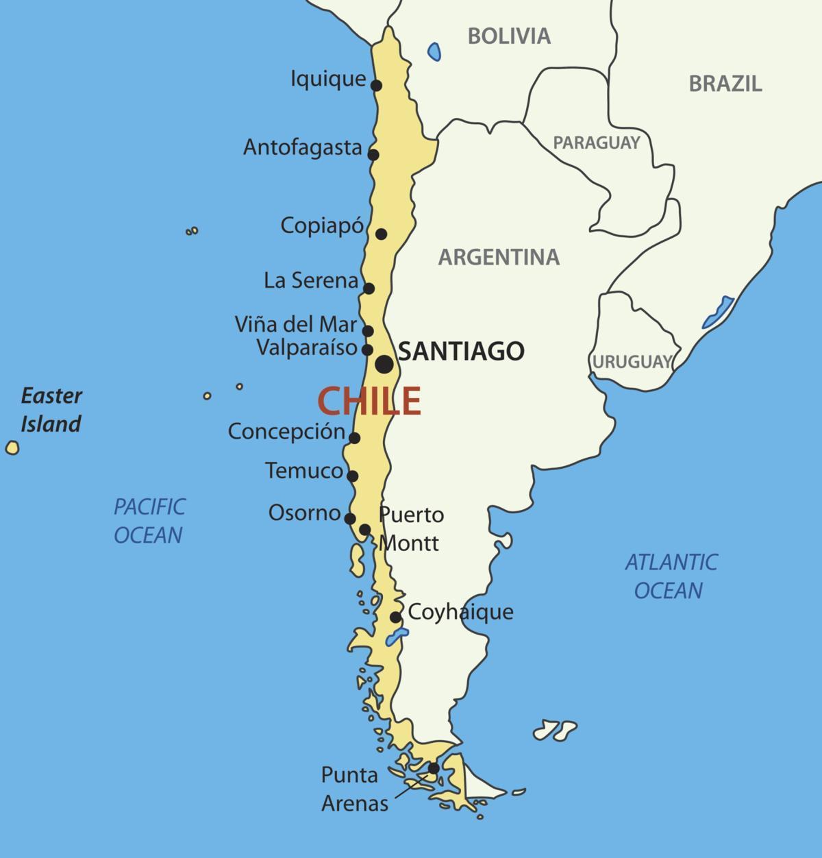 Žemėlapis Čilė šalį