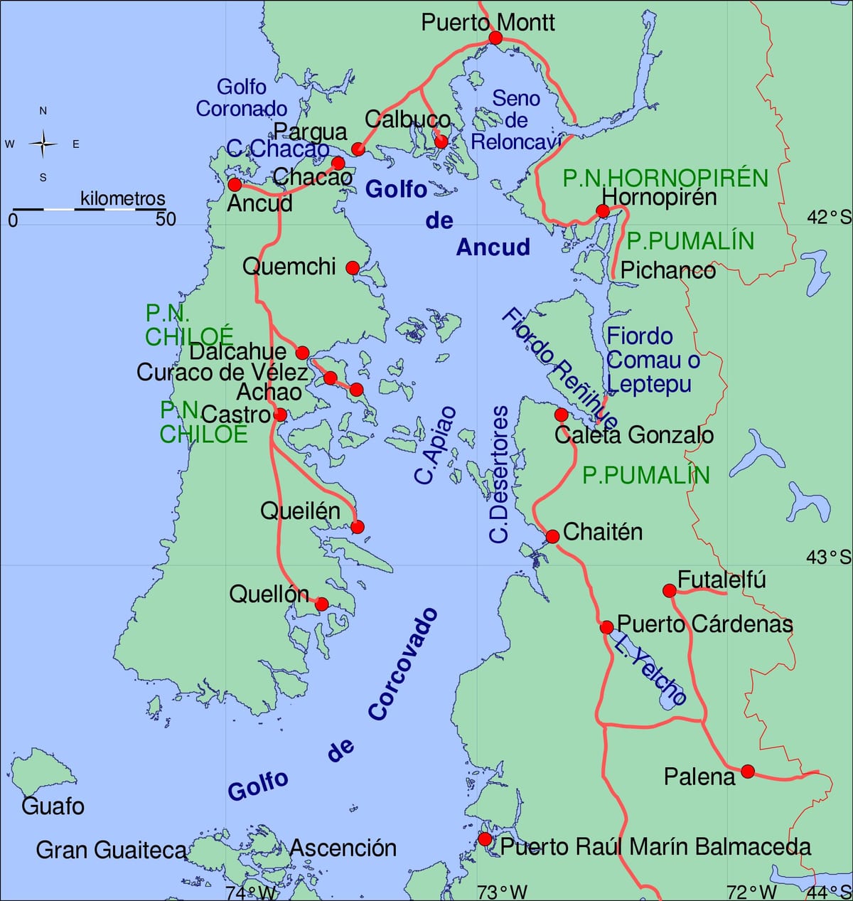 Žemėlapis chiloe Čilė