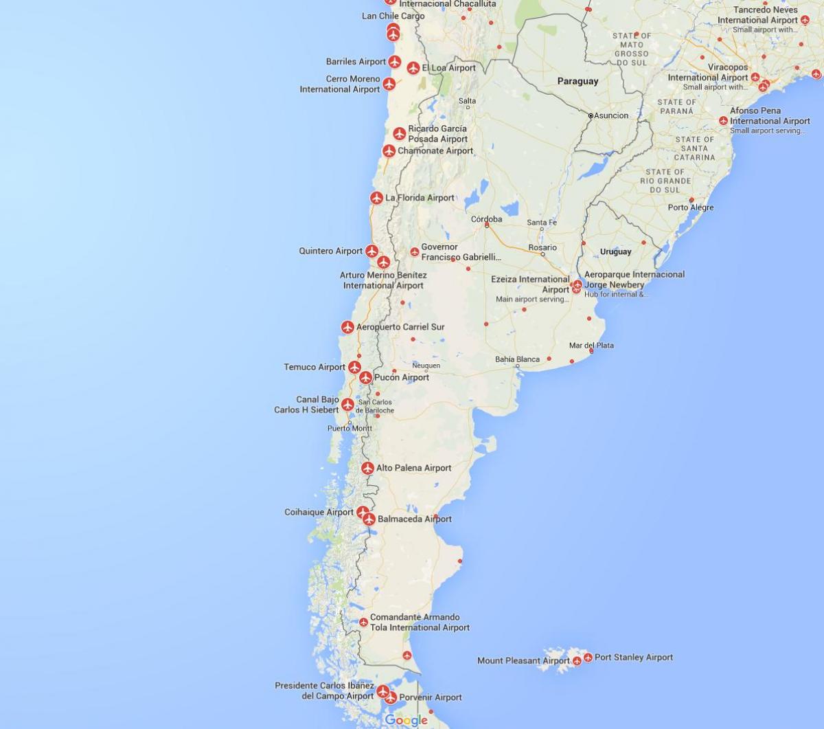 žemėlapis oro uostų Čilė
